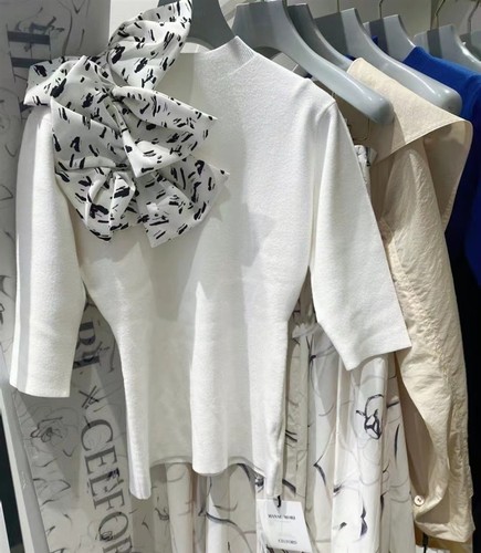 装饰圆领细腻罗纹针织衫