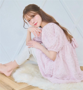 衬衫 大摆短袖 上衣 流苏提花薄纱灯笼袖 稀少獨家新晋贵牌DIN0ble元