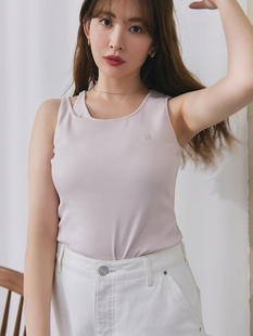 獨家娘娘her元 棉混Logo刺绣舒适罗纹百搭单肩双肩带吊带背心