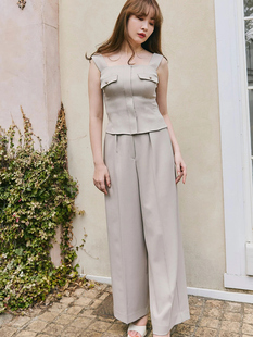 獨家娘娘her元 吊带背心后松紧上衣+阔腿松紧腰休闲裤两件套套装