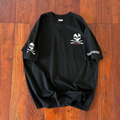 拔尖儿哥特风梵文暗黑系骷髅印花短袖 T恤男女宽松潮流嘻哈半袖 TEE