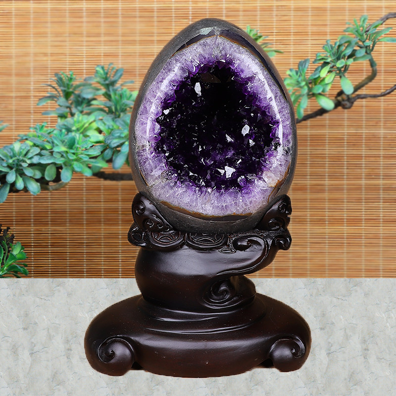天然紫水晶钱袋子乌拉圭恐龙蛋玛瑙水晶洞聚宝盆原石风水摆件