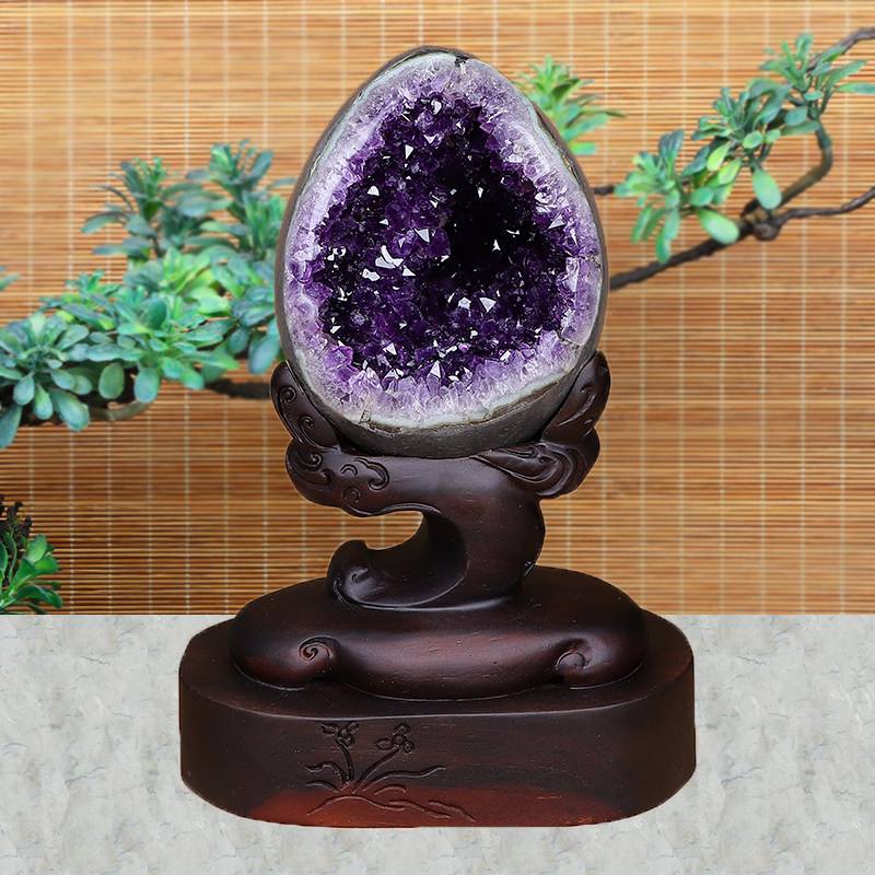 天然紫水晶钱袋子乌拉圭恐龙蛋玛瑙水晶洞聚宝盆原石风水摆件