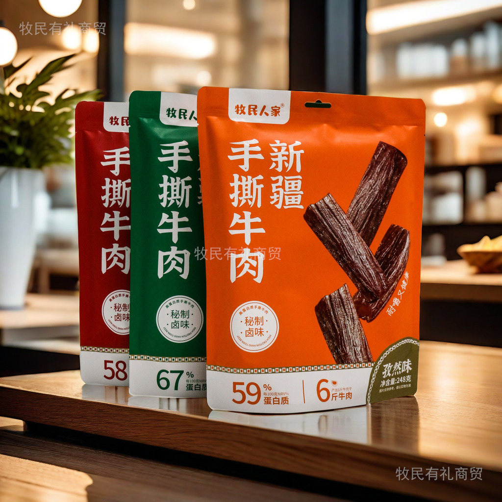 牧民人家手撕牛肉新疆特产248g原味香辣味孜然味美味可口卤味包邮