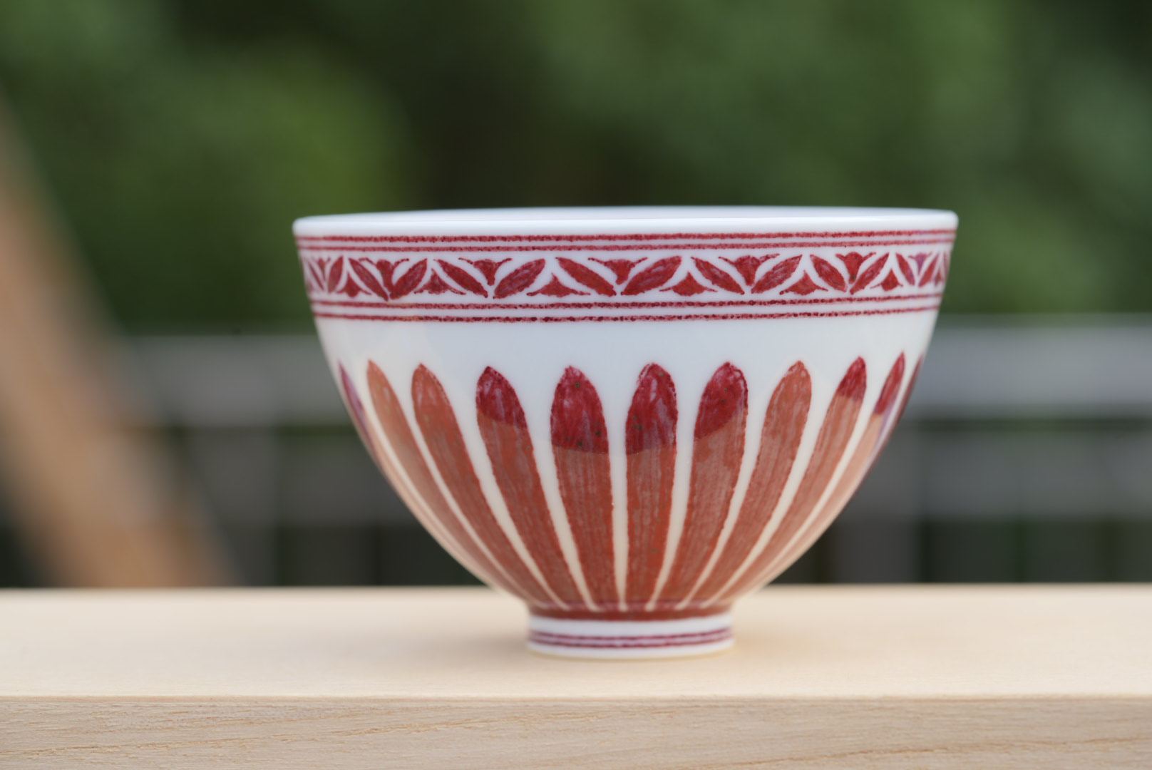 景德镇岚溪草堂原矿青花釉里红菊瓣鸡心全红主人杯中式高端纯手工