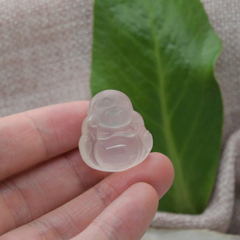 圆梦开运阁天然粉晶弥勒佛吊坠