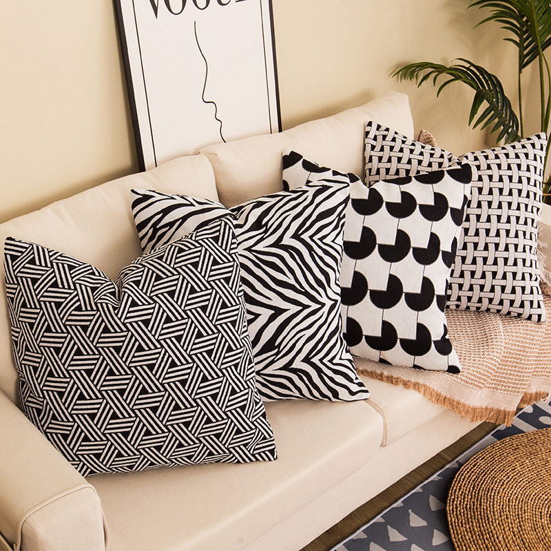 雪尼尔抽象几何图案抱枕轻奢简约现代客厅靠垫办公室靠枕沙发抱枕