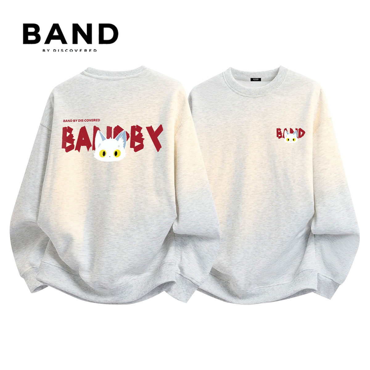 BAND BY DISCOVERED秋冬简约男猫咪卫衣宽松新款圆领套头情侣上衣
