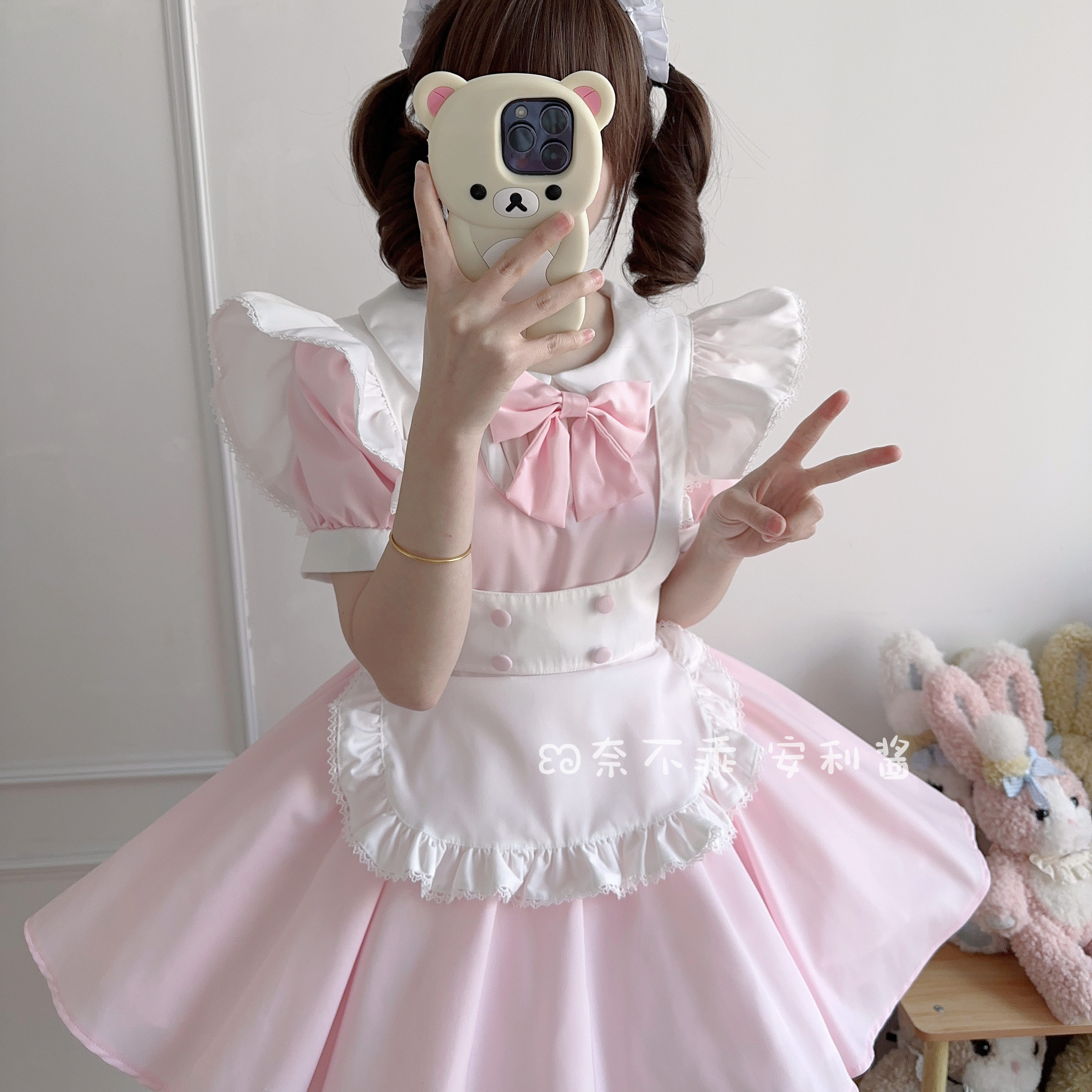 日系甜妹粉白女仆装COS可爱蝴蝶结lolita古早风公主裙狗短连衣裙,女装/女士精品,连衣裙,淘宝优惠券,粉丝福利购,淘宝优惠卷