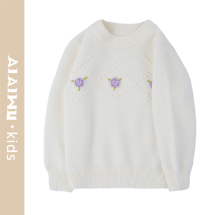 女孩圆领时尚 新品 提花线衣内搭毛衣YNWM09 童装 艾艾屋女童上衣冬季