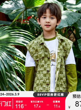 艾艾屋男童外套春秋童装新品中大童百搭休闲翻领马甲外穿潮KNAC04