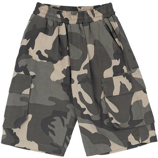艾艾屋男童裤子夏季童装新品大童迷彩休闲短裤梭织六分裤KNST31