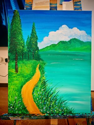 风景系列《湖边风景》治愈系装饰画挂画高级简约