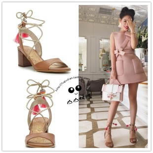 Shani左岸潇绑带流苏钉珠球球粗跟凉鞋 edelman 美国sam 现货捡漏