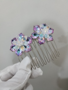 精致高级感镶钻水晶发梳甜美花朵重工带齿防滑头梳倒插梳刘海梳