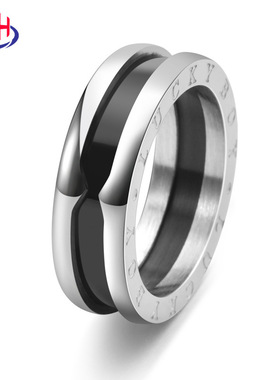 时尚钛钢潮牌仿陶瓷三合一组合戒指男式潮人吊坠欧美简约指环