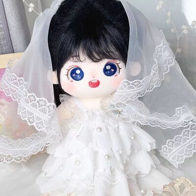 现货娃衣20cm厘米棉花娃娃纯白色婚纱裙子结婚换装礼服连衣裙