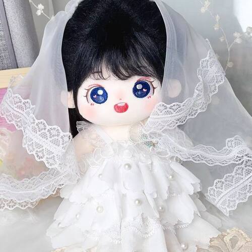 现货娃衣20cm厘米棉花娃娃纯白色婚纱裙子结婚换装礼服连衣裙