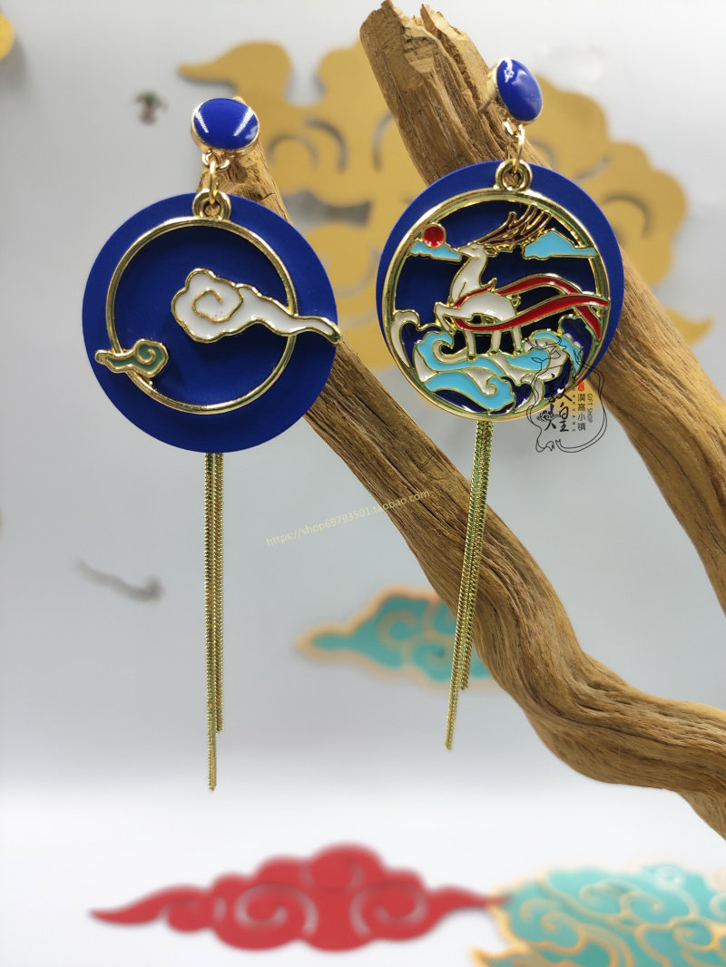 原创diy敦煌九色鹿祥云国潮流苏耳饰925银针显瘦古风配饰学生耳坠