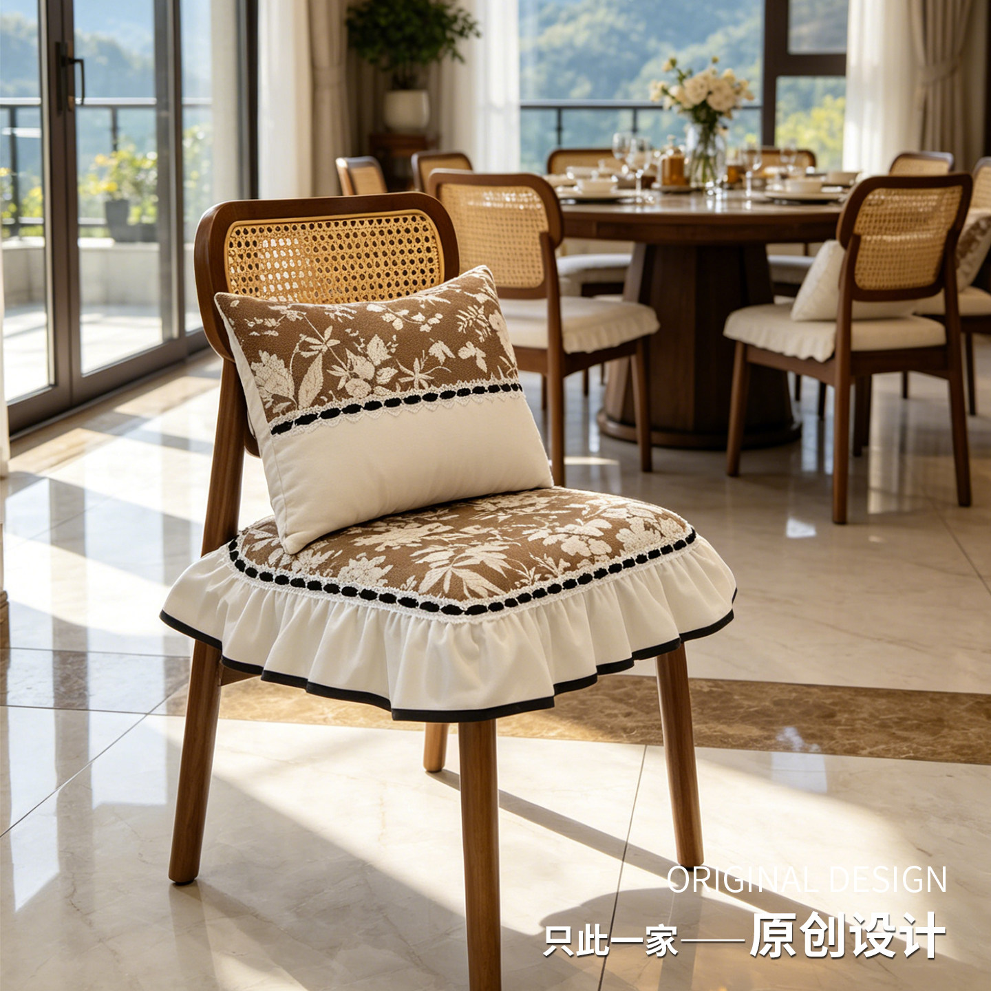 法式餐椅坐垫中古风马蹄形四季通用防滑可拆洗雪尼尔欧式餐椅套罩