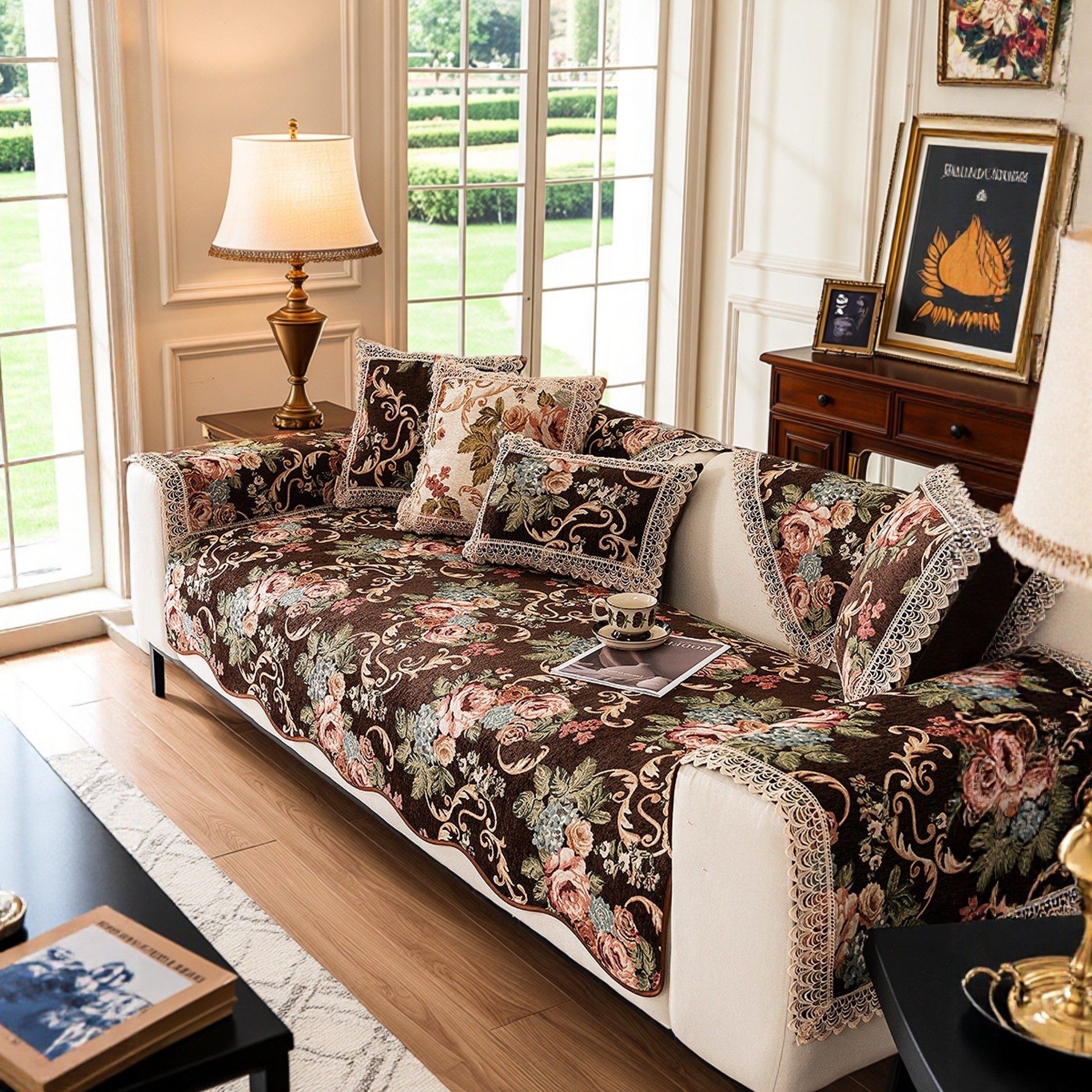 法式中古风沙发垫2025款四季通用固定防滑美式复古高级感直排坐垫,居家布艺,沙发垫,淘宝优惠券,粉丝福利购,淘宝优惠卷