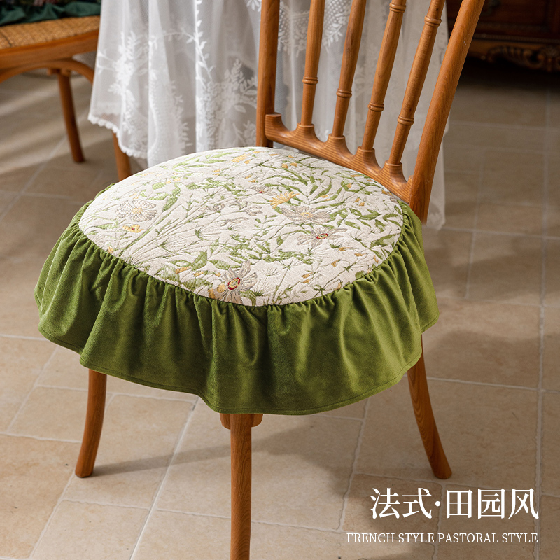 法式餐椅坐垫轻奢高级感奶油风美式田园复古欧式奢华马蹄形座垫布