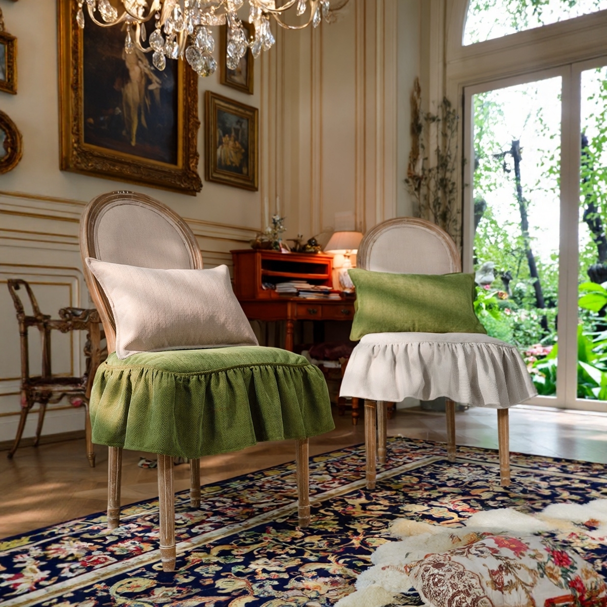 法式复古荷叶边椅垫套坐垫客厅卧室装饰防滑椅套
