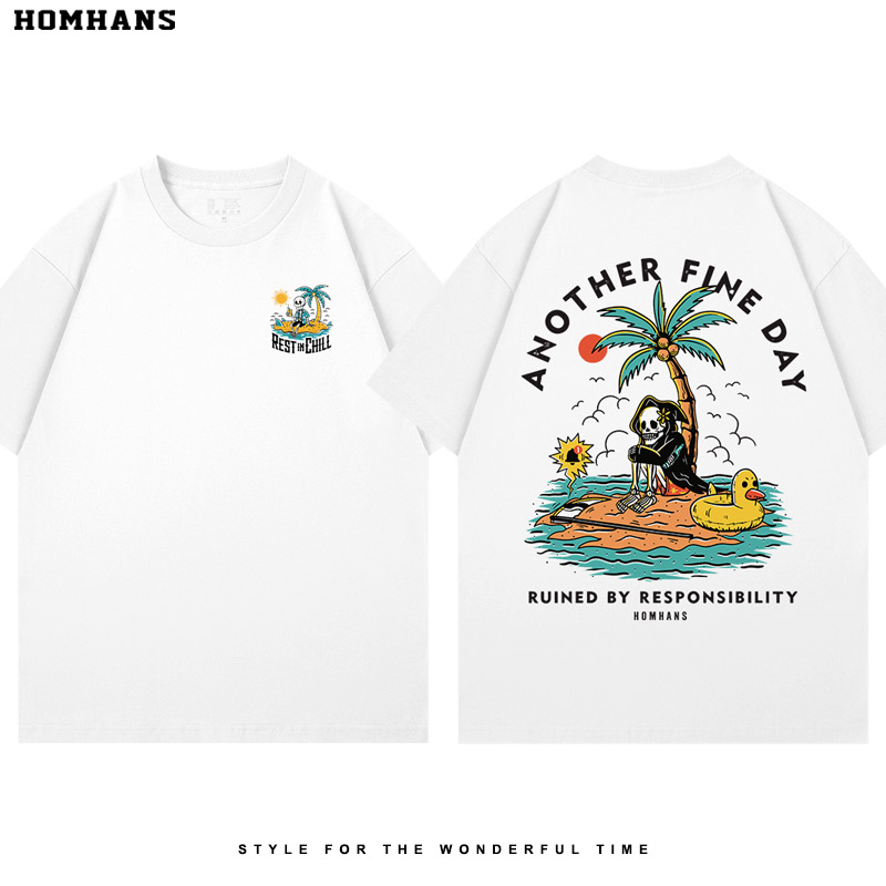 美式潮牌休闲短袖海滩椰子树印花