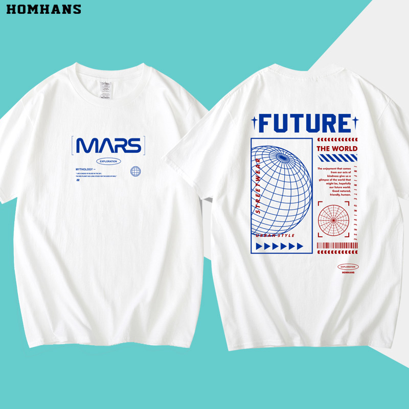 太空火星探索科技科幻重磅纯棉潮牌大码宽松休闲男女通款t恤春夏