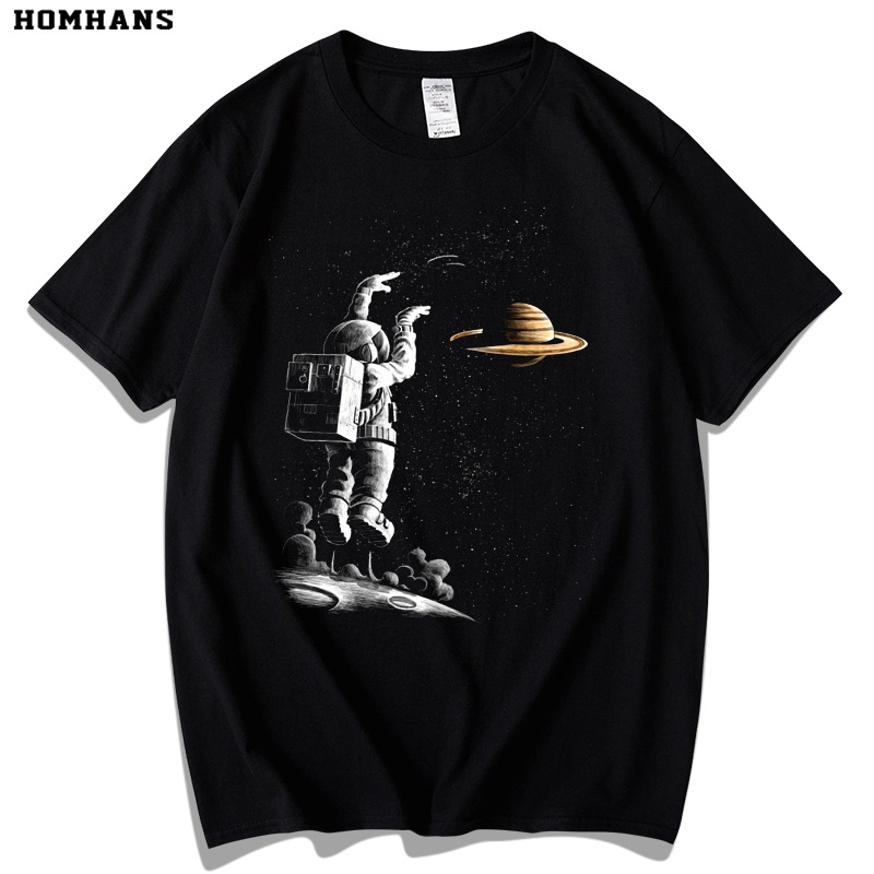 红韩新款创意个性太空主题宇航员投篮运动印花T恤短袖夏装纯棉潮
