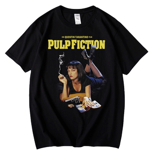 红韩美国电影低俗小说昆汀Pulp Fiction封面文化衫短袖男女T恤棉