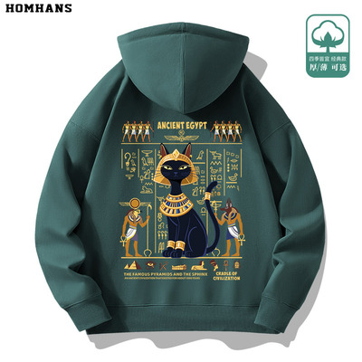 纯棉连帽卫衣古埃及法老猫咪印花