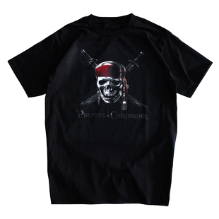 红韩加勒比海盗T恤 杰克船长死无对证骷髅头暗黑潮牌纯棉夏季短袖