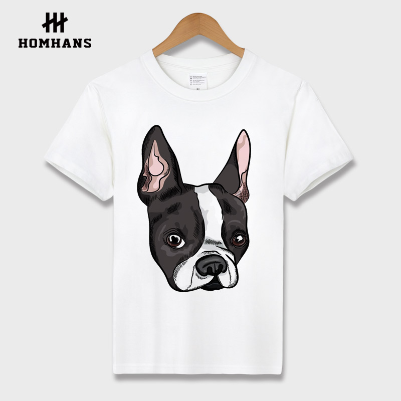 红韩可爱狗狗印花T恤恶搞逗趣巴哥秋田犬纯棉宽松大码男女体恤夏