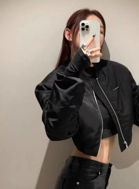 秋季韩版设计感小众堆堆袖垫肩宽松短款棒球服外套女飞行夹克显瘦