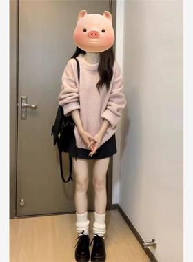 2024秋冬季新款粉色毛衣慵懒风高级感韩系保暖软糯针织衫上衣女生