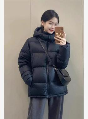 黑色羽绒服短款女2025冬季新款连帽宽松面包服保暖情侣男加厚外套