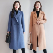 Áo khoác len nữ dài phần phiên bản Hàn Quốc 2019 mới áo khoác cashmere hai mặt lỏng lẻo mùa thu và mùa đông trên đầu gối của phụ nữ - Áo len lót đôi