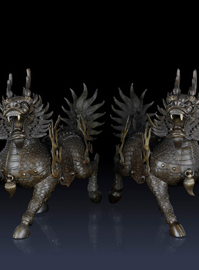 纯黄铜麒麟摆件火麒麟家居饰品客厅摆件办公室招财铜麒麟一对摆件