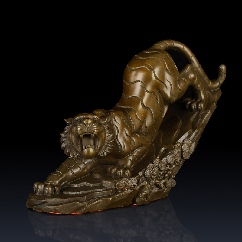 纯黄铜下山虎摆件家居饰品老虎工艺品办公室铜生肖虎饰品生日礼品