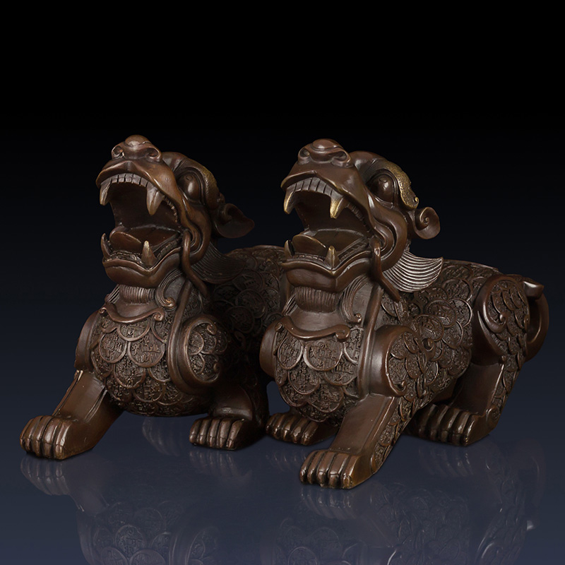 纯黄铜招财貔貅工艺品摆件一对铜貔貅办公室装饰品家居客厅铜摆件