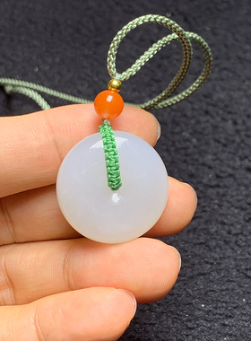 天然和田玉羊脂白玉平安扣吊坠白色圆环形项链挂件编织绳11.98克