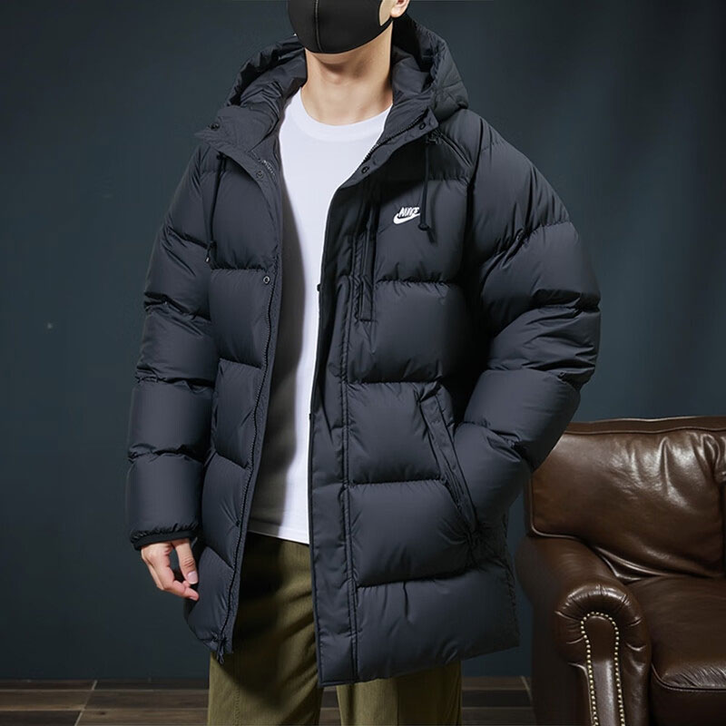 NIKE耐克男冬季保暖羽绒服中长款黑色外套25新款运动服IB2974-010