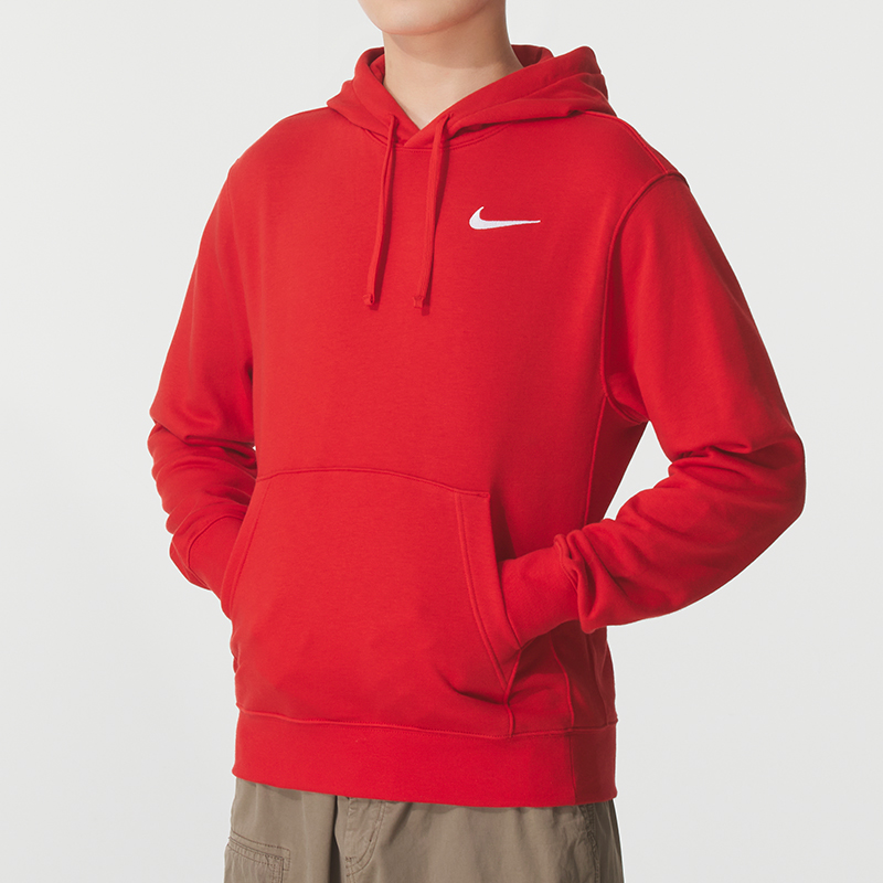 NIKE耐克男装连帽卫衣25新款套头衫红色宽松长袖运动服HF1177-657