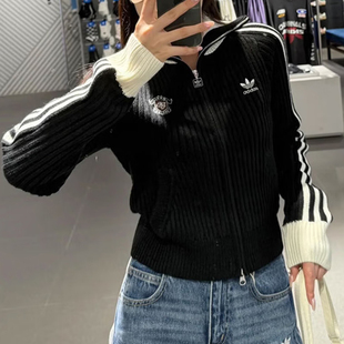 阿迪达斯外套女装针织开衫外套2025秋冬新款三叶草运动服KF0718