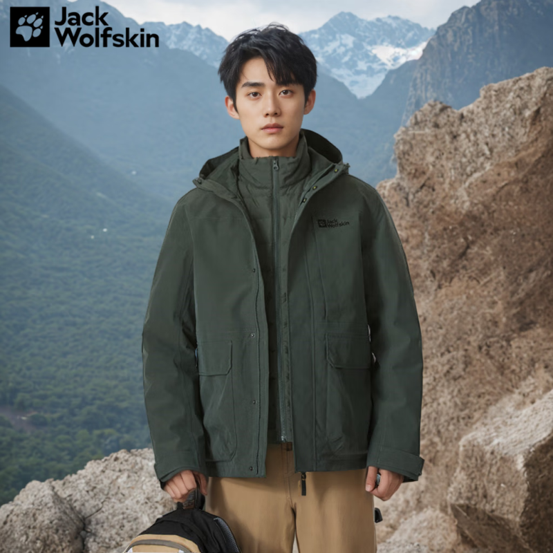 狼爪三合一冲锋衣男士2025冬季新款运动服户外防风外套保暖羽绒服