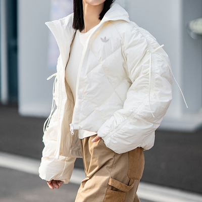 阿迪达斯三叶草羽绒服女装短款25冬新款立领保暖面包服外套KC2611