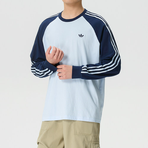 阿迪达斯三叶草男装长袖T恤2026秋季新款运动服拼色插肩袖KV4447