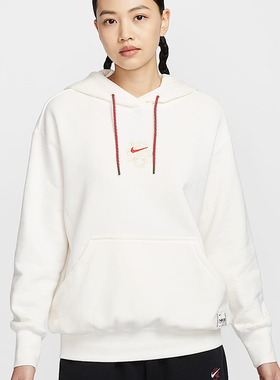 耐克2025夏新款女连帽卫衣新年款宽松运动套头衫白色HV8461