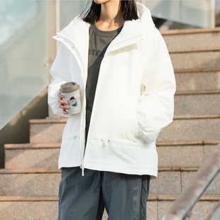 adidas阿迪达斯女装白色加绒外套26新款运动服梭织连帽夹克KS2809